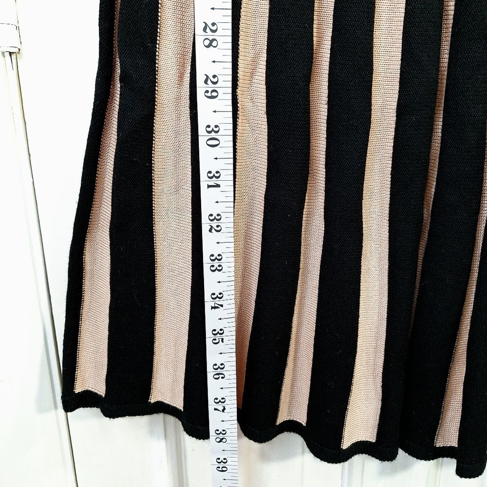 Calvin Klein Black Cream Ribbed Striped Long Sleeve Fit & Flare Knit Dress Sz L - Picture 12 of 13